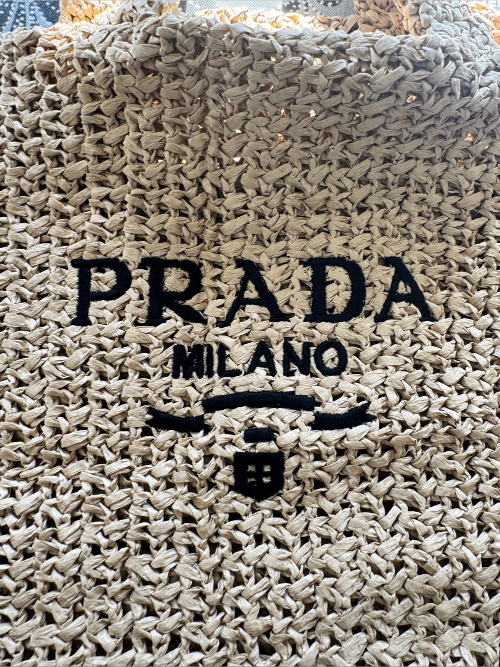 Natural Woven Straw Tote with Black Logo beach bag - Picture 2 of 6